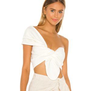 Just BEE Queen Sol One Shoulder Crop Top in Ecru Size Medium